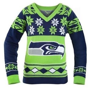 NFL SEATTLE SEAHAWKS V-NECK UGLY SWEATER